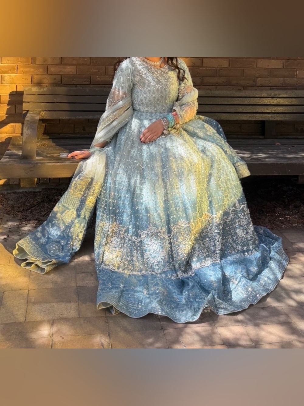 Embellished Light Blue Formal Gown with Dupatta Pakistani dress